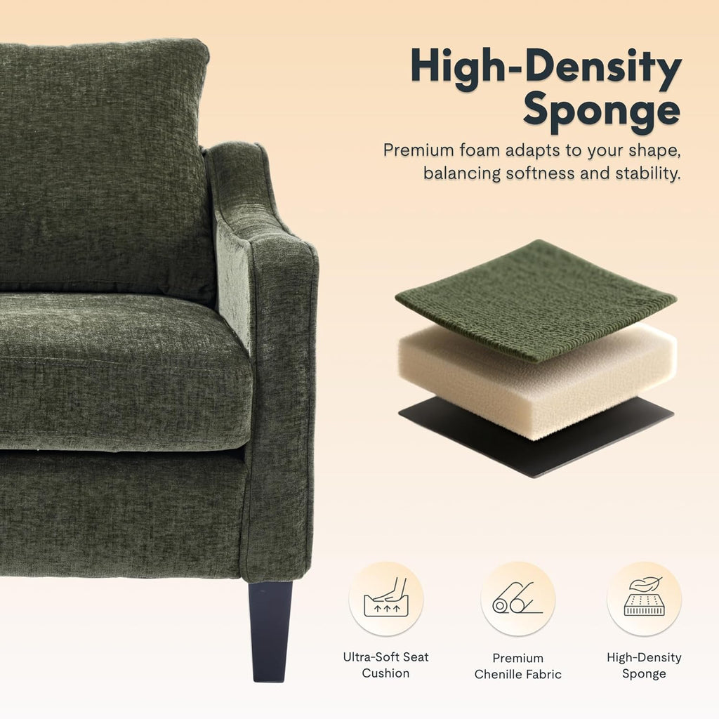 FLEXISPOT AC2 Accent Chairs Set of 2, Mid Century Modern Chenille Upholstered Armchairs with Padded Back, Comfy Reading Chairs for Living Room, Bedroom, Office & Small Spaces, Green