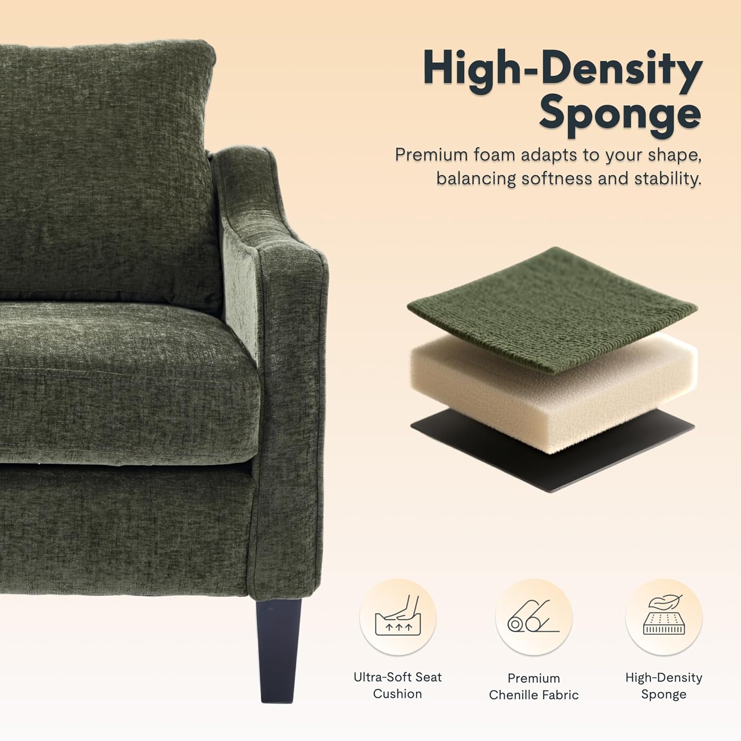 FLEXISPOT AC2 Accent Chairs Set of 2, Mid Century Modern Chenille Upholstered Armchairs with Padded Back, Comfy Reading Chairs for Living Room, Bedroom, Office & Small Spaces, Green