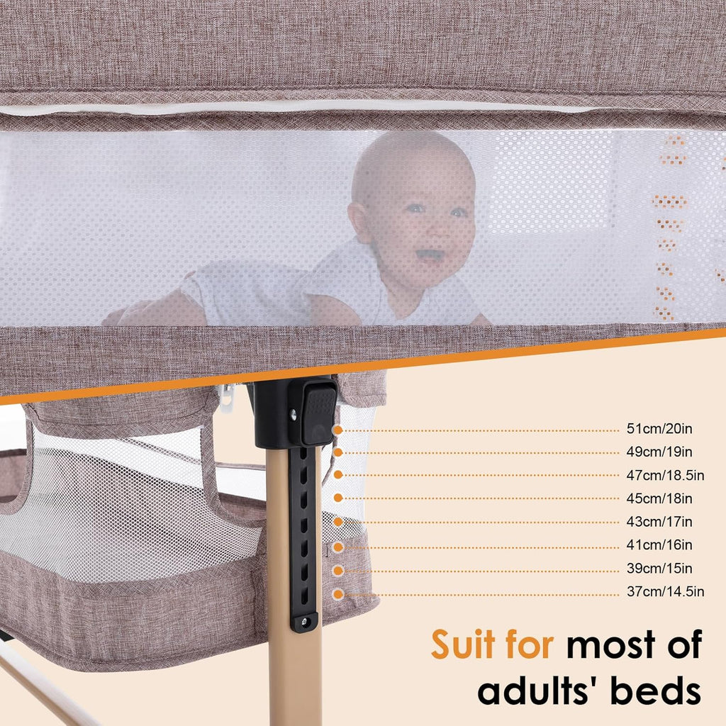 Soobaby 3 in 1 Baby Crib, Bassinet Bedside Crib Adjustable Portable Bed for Infant,Baby Newborn Must Have Bed,Khaki