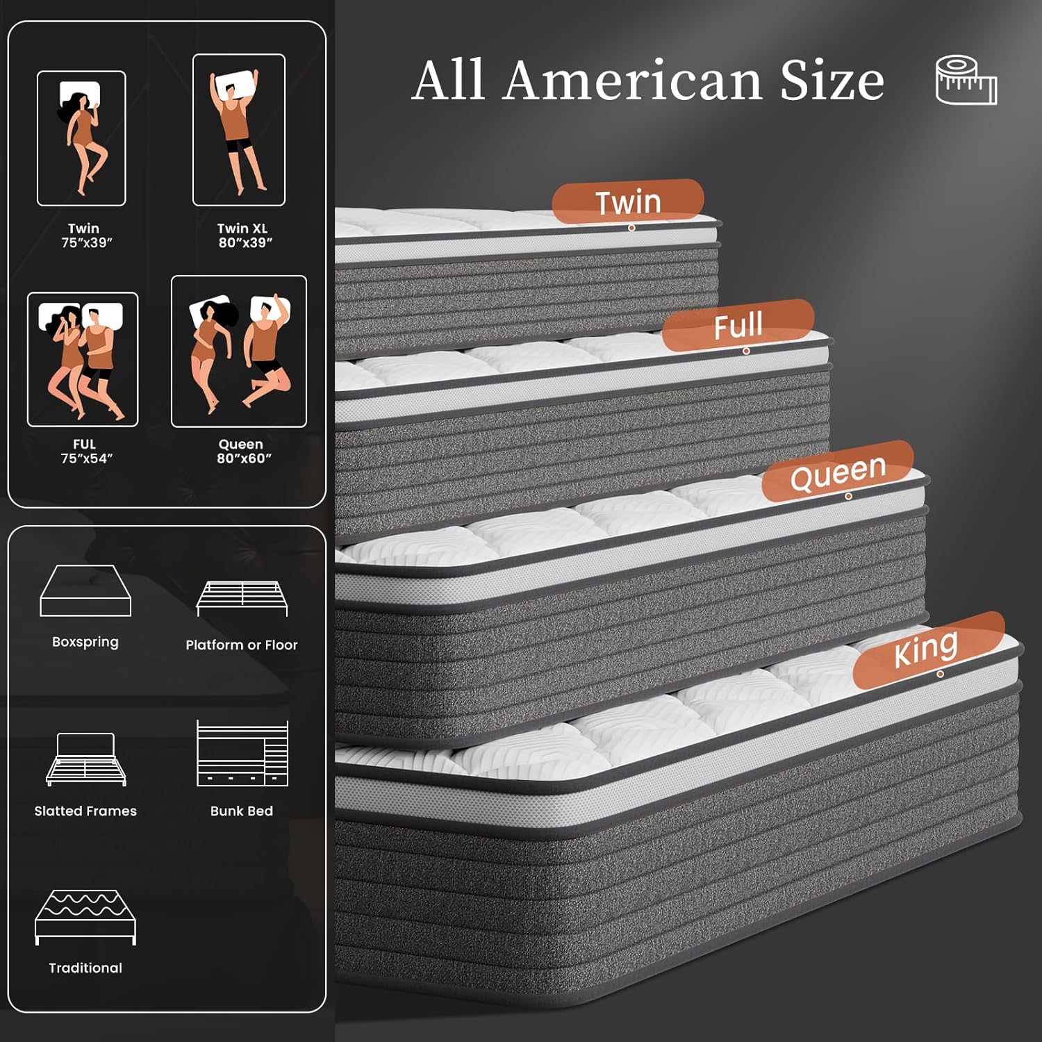 PUBPLON Queen Mattress 12 Inch Hybrid Queen Size-Gel Memory Foam Mattress in a Box, Individually Wrapped Pocket Spring, Pressure Relief Edge Support, Medium Firm