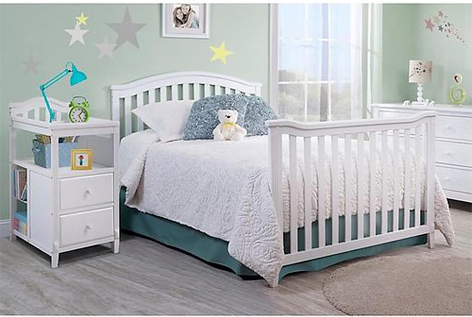 Sorelle Furniture Berkley Crib and Changer with Slat Panel Back Classic -in- Convertible Diaper Changing Table Non-Toxic Finish Wooden Baby Bed Toddler Childs Daybed Full-Size Nursery - White
