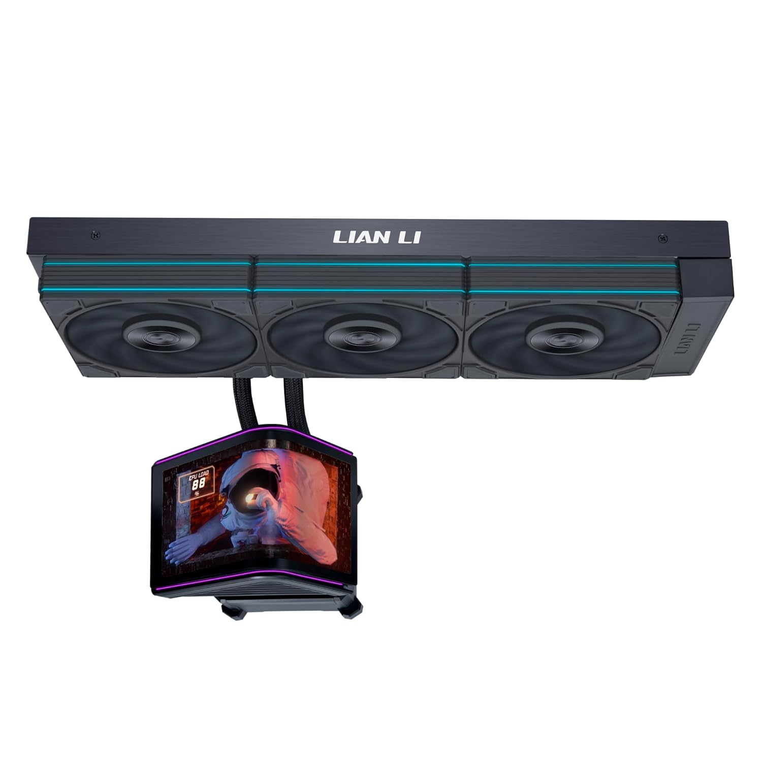 Lian Li Hydroshift II OLED Curved 360P28 V2 Liquid CPU Cooler - 360mm AIO - 3x120mm P28V2 Fans - 6.67" Screen - 3D Animation Effects - Daisy-Chain, LGA 1851/1700, AMD AM5/4- Black (HS2OLDC36PB)