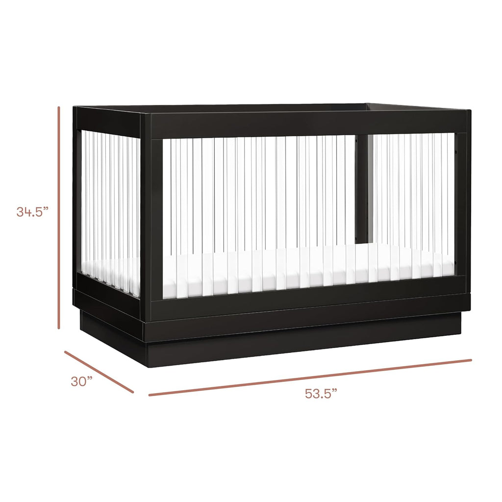 Babyletto Harlow Acrylic 3-in-1 Convertible Crib with Toddler Bed Conversion Kit in Black with Acrylic Slats, Greenguard Gold Certified