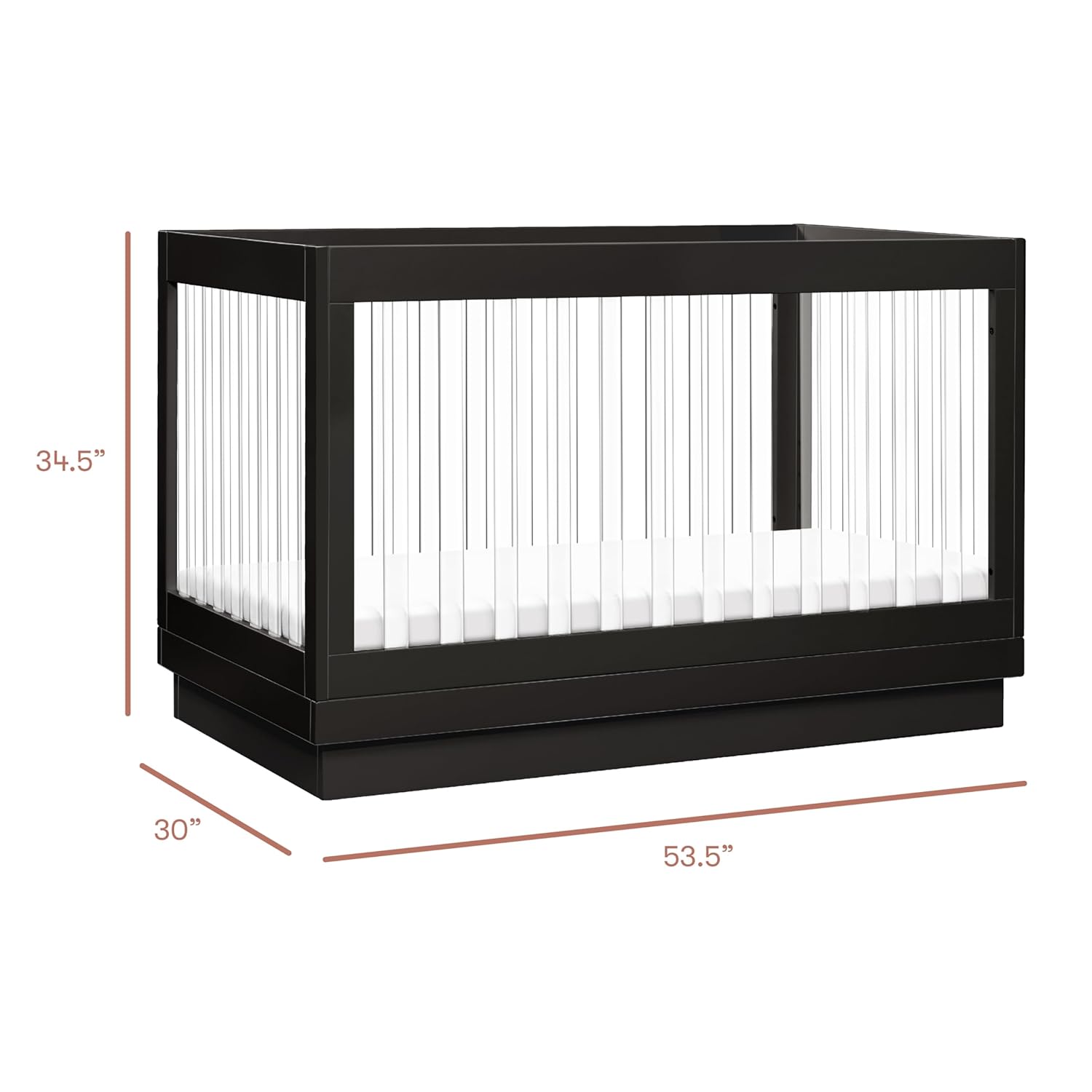 Babyletto Harlow Acrylic 3-in-1 Convertible Crib with Toddler Bed Conversion Kit in Black with Acrylic Slats, Greenguard Gold Certified