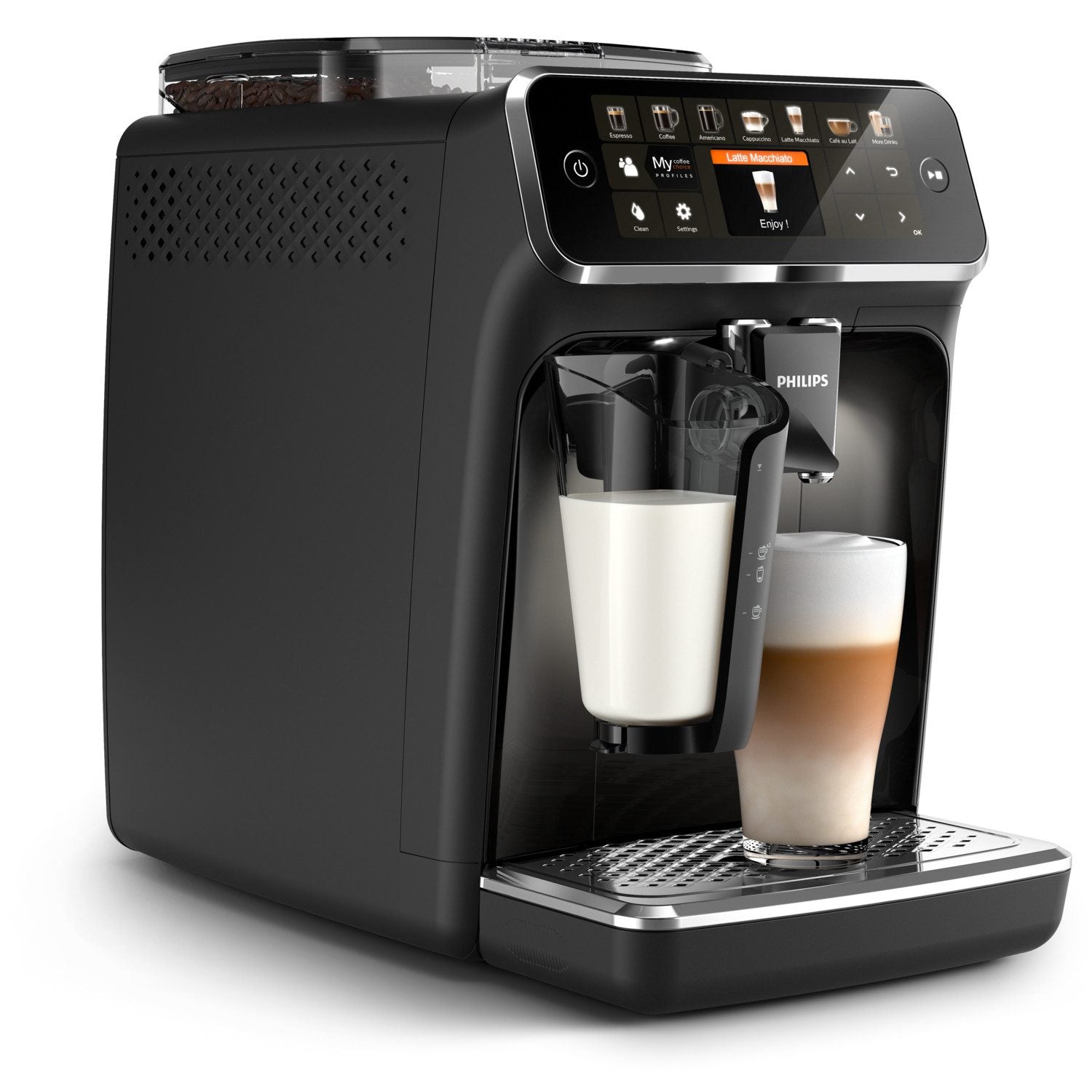 Philips Fully Automatic Coffee Machine Series 5400 EP5441/50, 12 Coffee Specialties, LatteGo Milk System, Touch Display, Customizable Coffee Settings, Premium Kitchen Design, Black