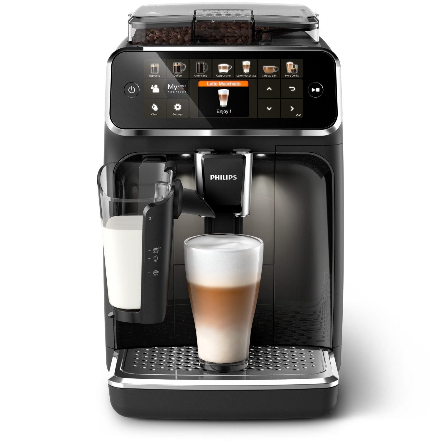 Philips Fully Automatic Coffee Machine Series 5400 EP5441/50, 12 Coffee Specialties, LatteGo Milk System, Touch Display, Customizable Coffee Settings, Premium Kitchen Design, Black