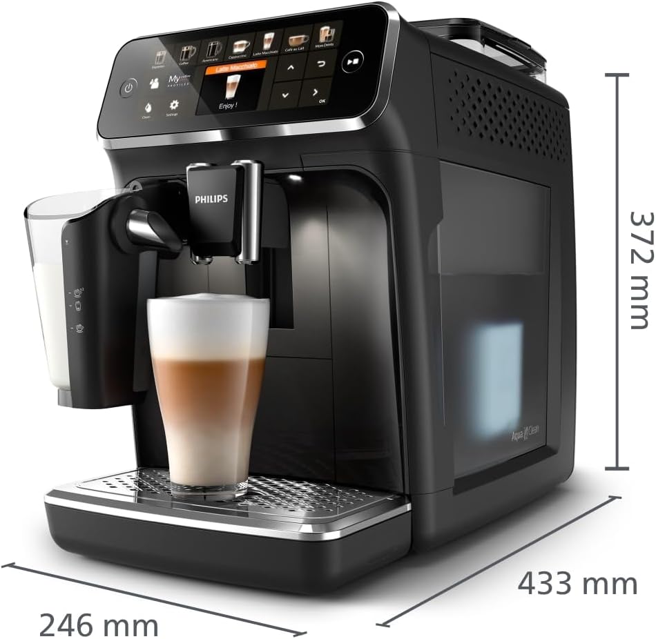 Philips Fully Automatic Coffee Machine Series 5400 EP5441/50, 12 Coffee Specialties, LatteGo Milk System, Touch Display, Customizable Coffee Settings, Premium Kitchen Design, Black