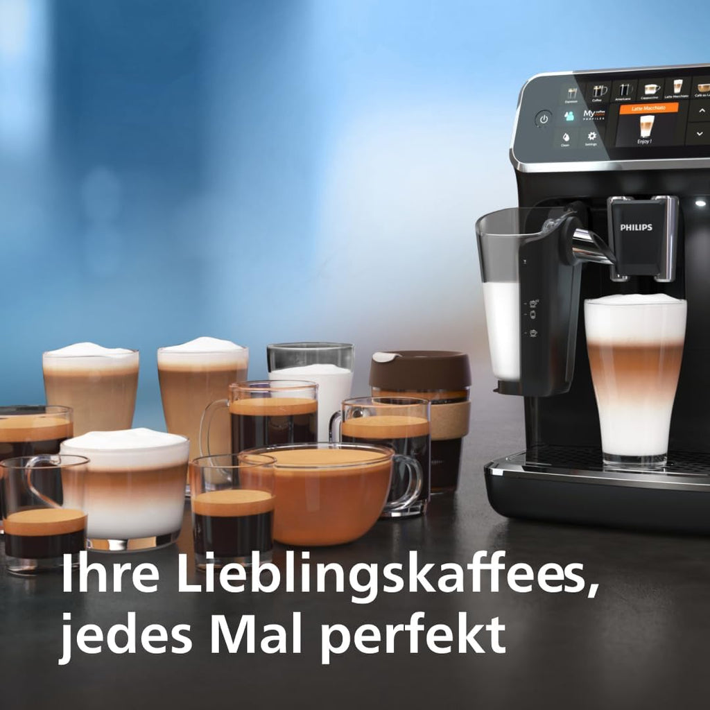 Philips Fully Automatic Coffee Machine Series 5400 EP5441/50, 12 Coffee Specialties, LatteGo Milk System, Touch Display, Customizable Coffee Settings, Premium Kitchen Design, Black