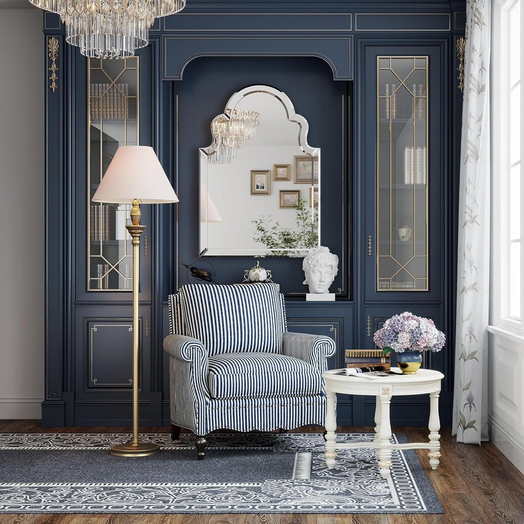 Large Arched Mirror Wall Decor, 39.4"x27.6" Scalloped Decorative Wall Mirror with Beveled Glass Frame, Bathroom, Bedroom, Living Room, or Entryway