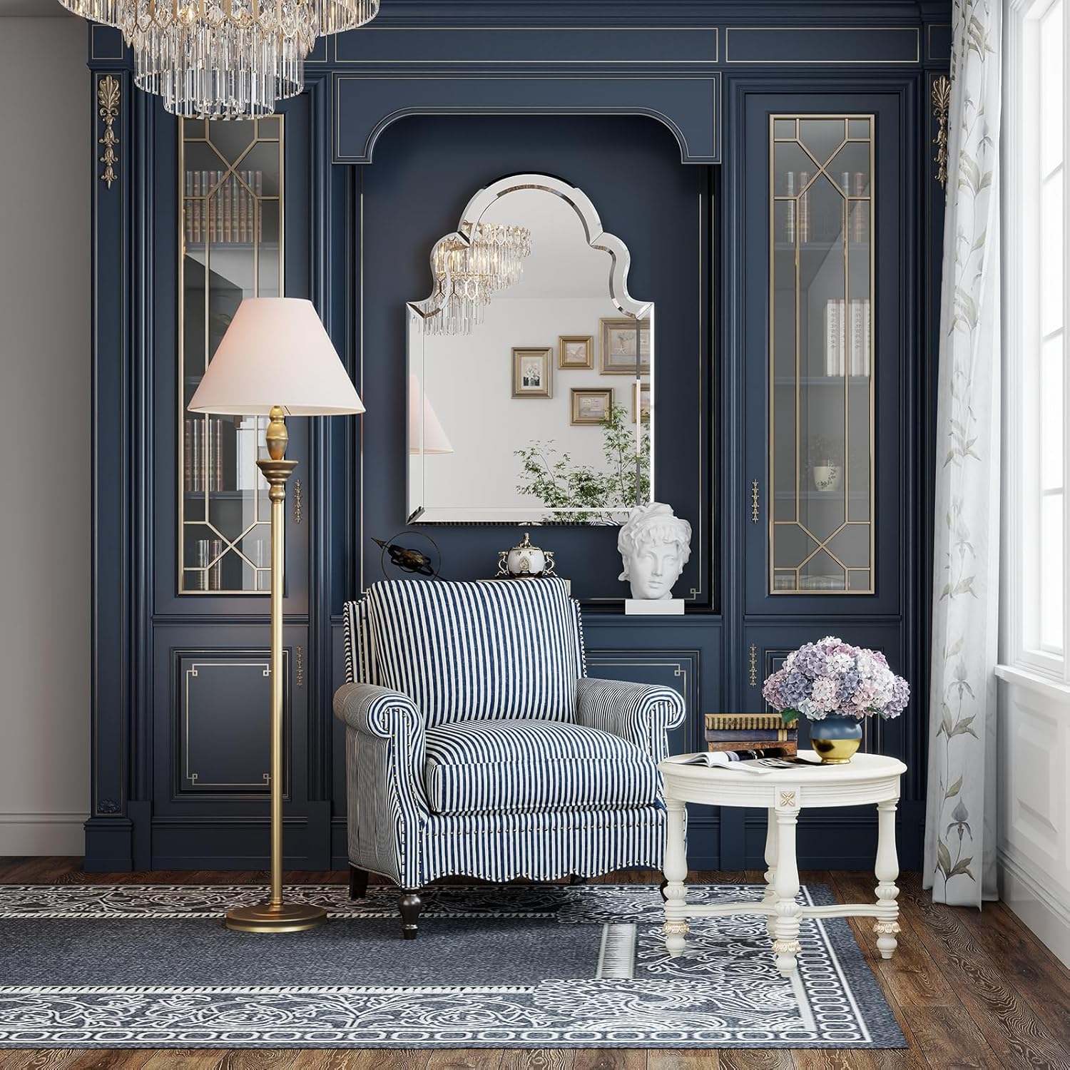 Large Arched Mirror Wall Decor, 39.4"x27.6" Scalloped Decorative Wall Mirror with Beveled Glass Frame, Bathroom, Bedroom, Living Room, or Entryway