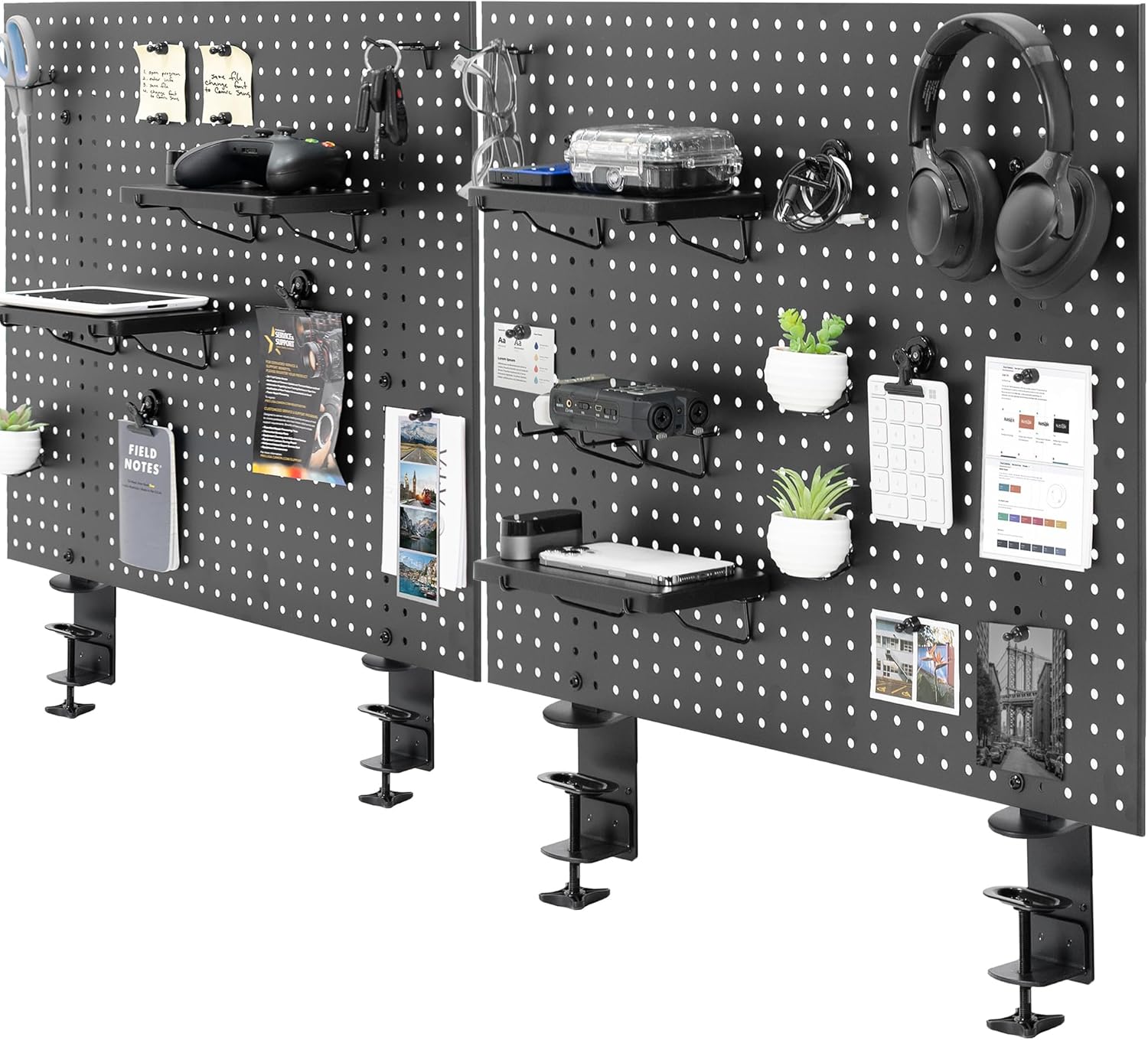 VIVO Steel Clamp-on Desk Pegboard, 60 x 24 inch Privacy Panel, Magnetic Peg Board, Office Accessory Organizer, Above or Below Desk Placement, Black, PP-DK30B-2