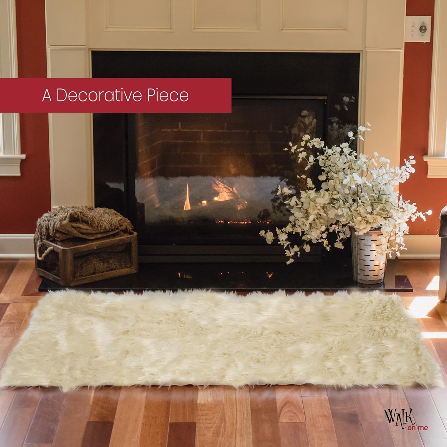 Silky Soft Faux Fur Rug, 3.3 ft. x 4.8 ft. Ivory Fluffy Rug, Made in France, Sheepskin Area Rug, Rectangle Rug for Living Room, Bedroom, Kid's Room, or Nursery, Home Décor Accent with Non-Slip Backing