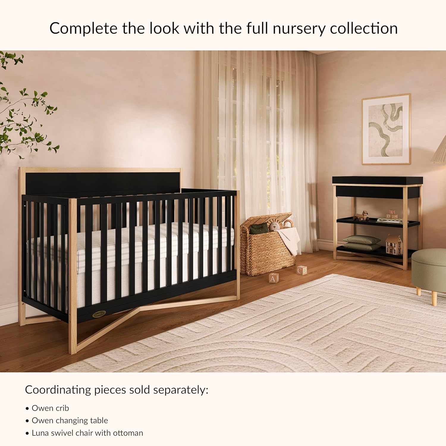 Dream On Me Owen 5-in-1 Convertible Full-Size Baby Crib in Matte Black, GreenGuard Gold & BSA, Converts to Toddler, Day, & Full-Size Bed, Non-Toxic Paint, Safe Sleep Environment