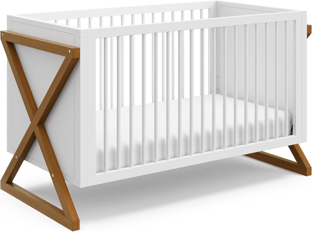 Storkcraft Equinox 3-in-1 Convertible Crib – GREENGUARD Gold Certified, Fits Standard Crib Mattress, Converts to Toddler Bed and Daybed, 4 Adjustable Mattress Heights (White and Vintage Driftwood)