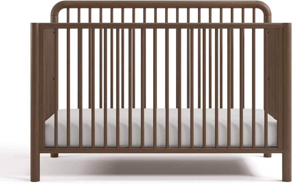 Storkcraft Porto 5-in-1 Convertible Crib with Toddler Guardrail – GREENGUARD Gold Certified, Toddler Bed Conversion Kit Included, 100% Solid Wood, Fits Standard Baby Crib Mattress (Hazelnut)