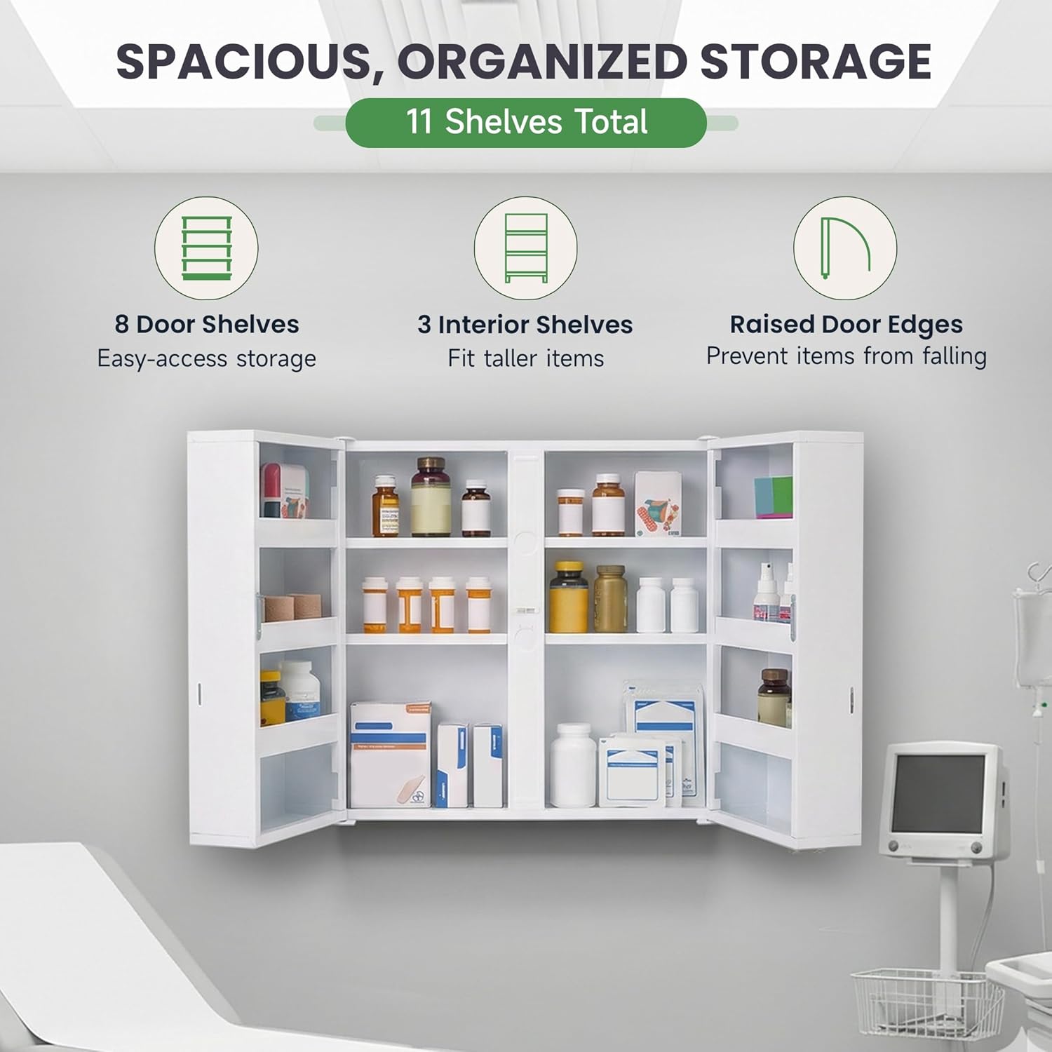 Large Locking Medicine Cabinet Wall Mounted - Metal Medical Cabinet with 11 Shelves - Medicine Cabinet with Lock and Keys for Safe Medication Storage