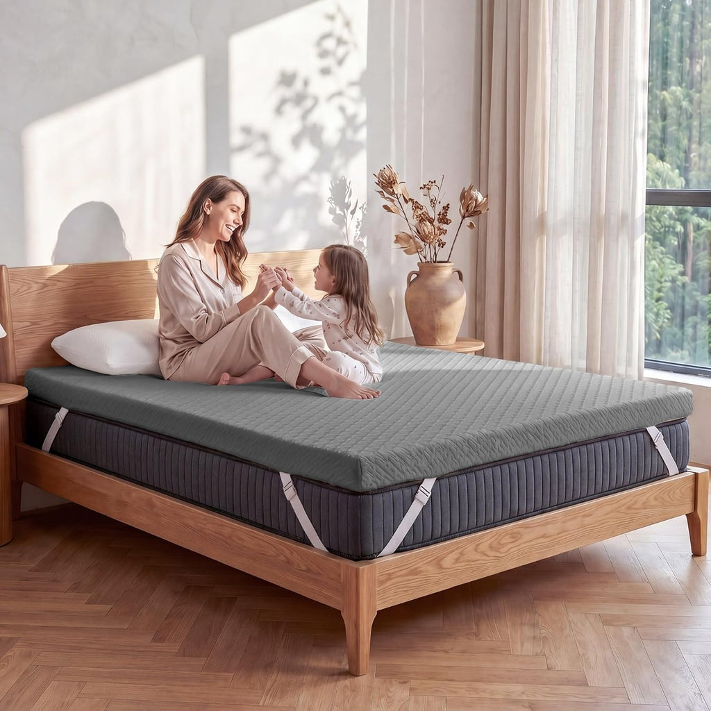 VALUXE 3 Inch Gel Memory Foam Mattress Topper Full Size High Density Cooling Pad Pressure Relief Bed Topper Grey (with Removable & Washable Bamboo Cover)