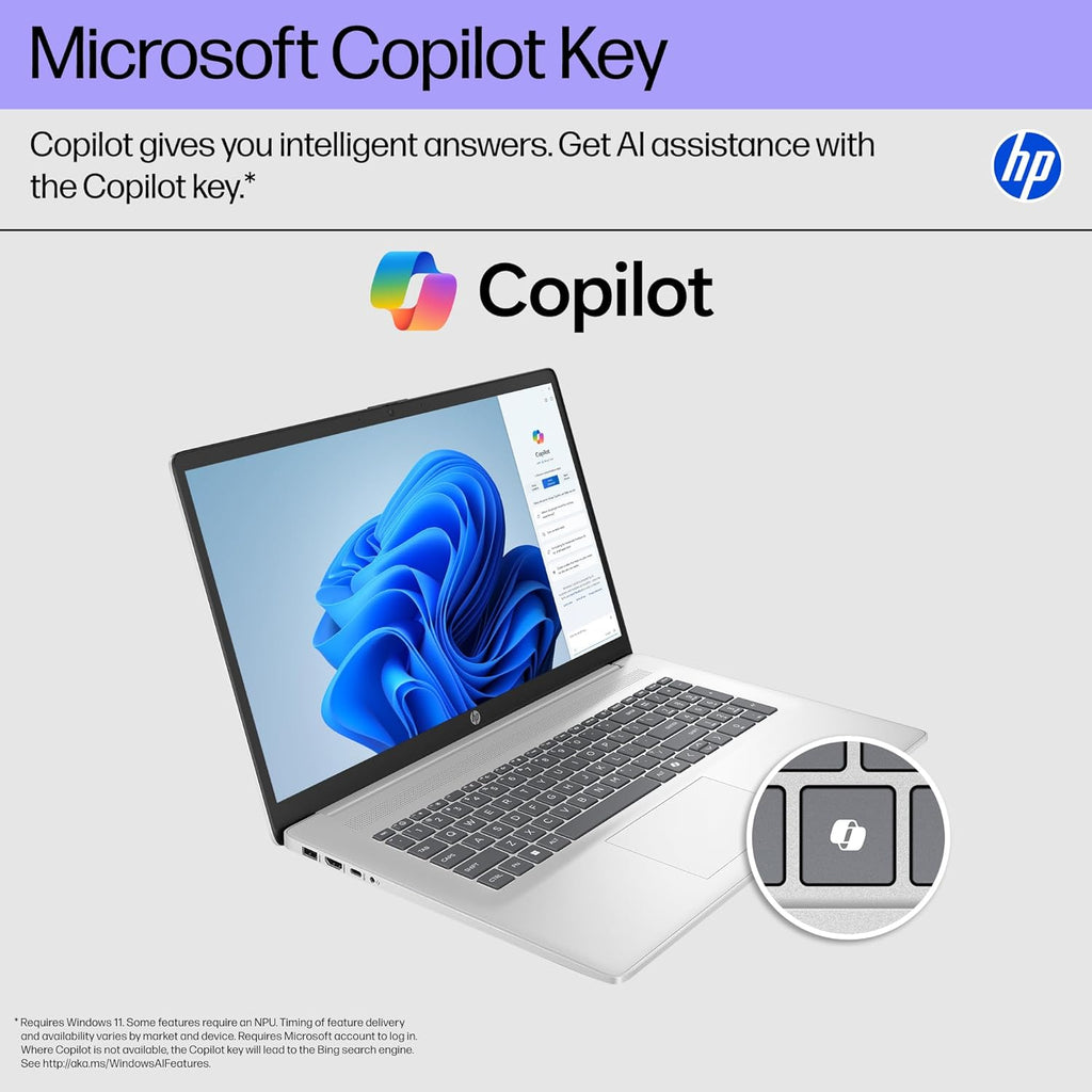 HP 17 Inch Laptop, 17.3" FHD IPS Display, AMD Ryzen 5 7430U (Up to 4.5GHz), 20 GB RAM, 512 GB SSD, Wi-Fi 6, Bluetooth 5.4, Windows 11 Pro, Copilot AI Key, Numeric Keypad, w/RECOLX AI Voice Recorder