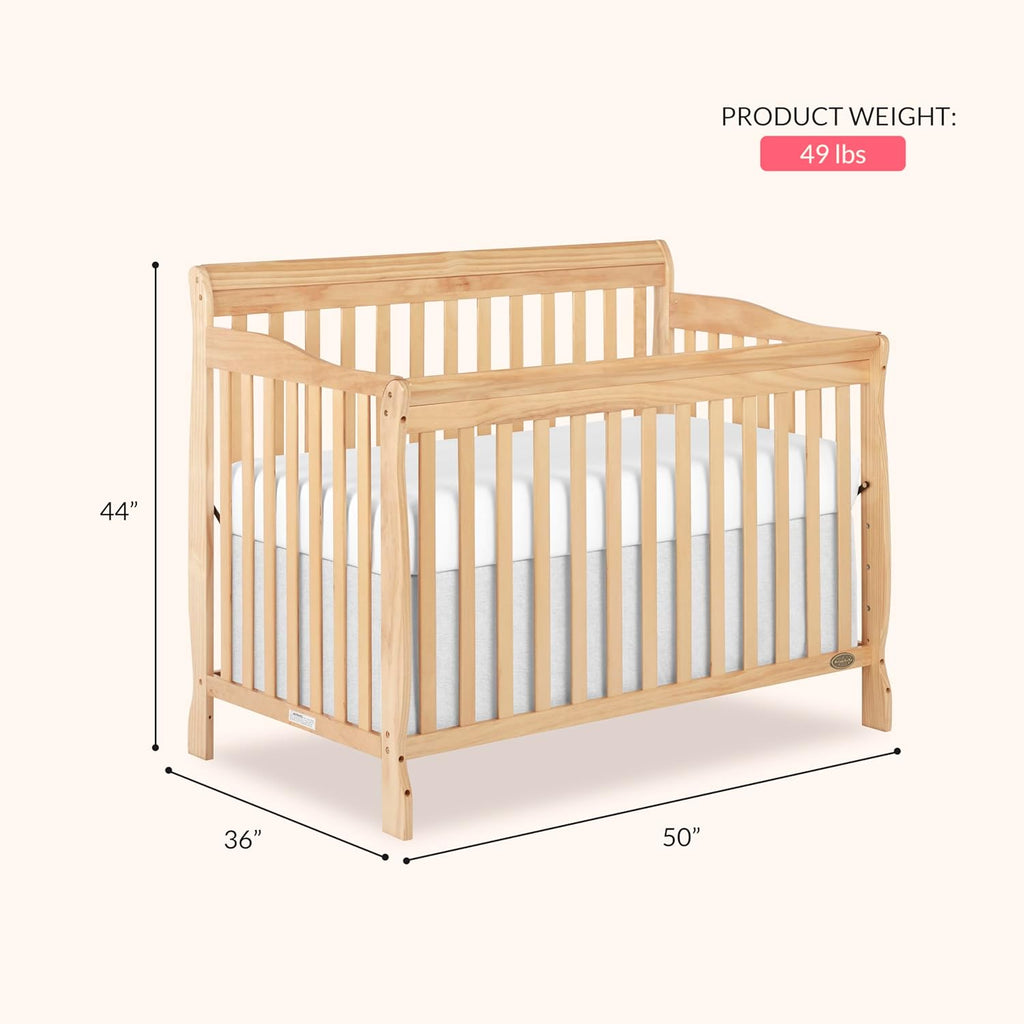 Dream On Me Ashton 4-In-1 Convertible Crib In Natural, Greenguard Gold, JPMA Certified, Non-Toxic Finishes, Features 4 Mattress Height Settings, Made Of Solid Pinewood