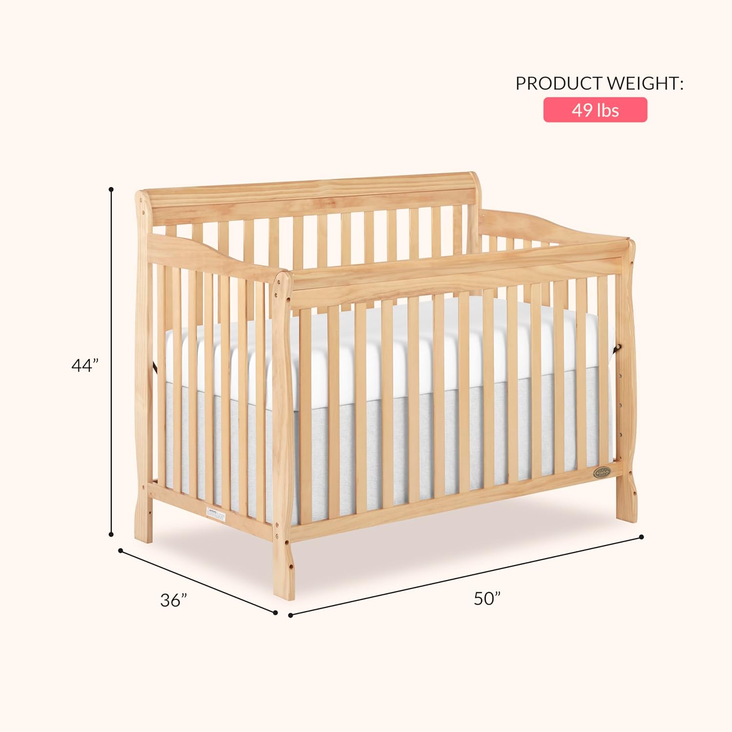 Dream On Me Ashton 4-In-1 Convertible Crib In Natural, Greenguard Gold, JPMA Certified, Non-Toxic Finishes, Features 4 Mattress Height Settings, Made Of Solid Pinewood