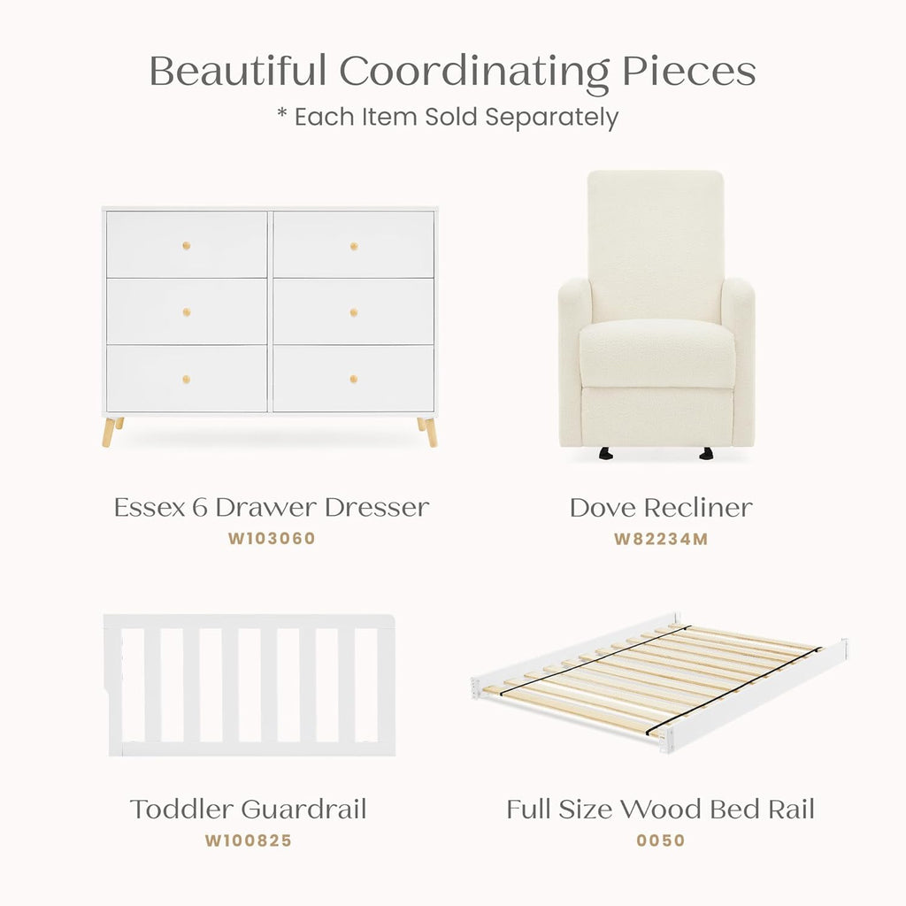 Delta Children Lulu 5-in-1 Convertible Crib, Converts to Toddler Bed, Daybed, Sofa & Full-Size Bed, Natural Wood, Fits Standard Crib Mattress, 3 Mattress Heights for Baby Nursery, Bianca White
