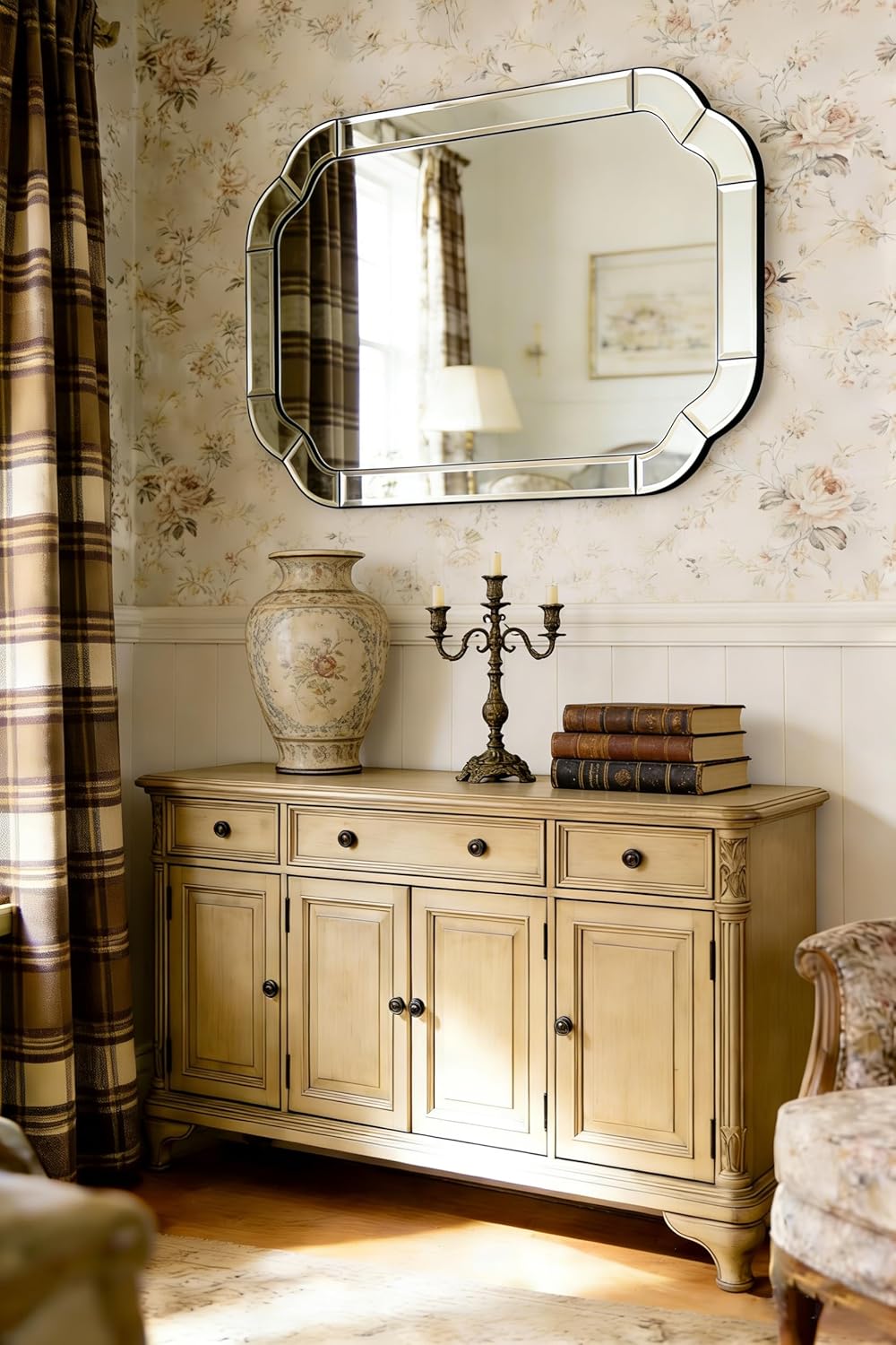 39.4" x 27.6" Wall Mounted Living Room Mirrors for Wall, Scalloped Arched Wall Mirror Decorative with Beveled Wavy Rounded Corner for Bathroom, Dining Room, Entry Way