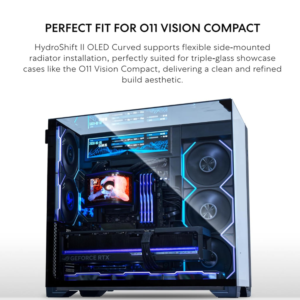 Lian Li Hydroshift II OLED Curved 360 Liquid CPU Cooler - Flexible Slide-Tube Clamp Coolant Pathway - Adjustable 6.67" 2K Screen - 3D Animation Effects - LGA 1851/1700, AMD AM5/4 - Black (HS2OLDC36NB)