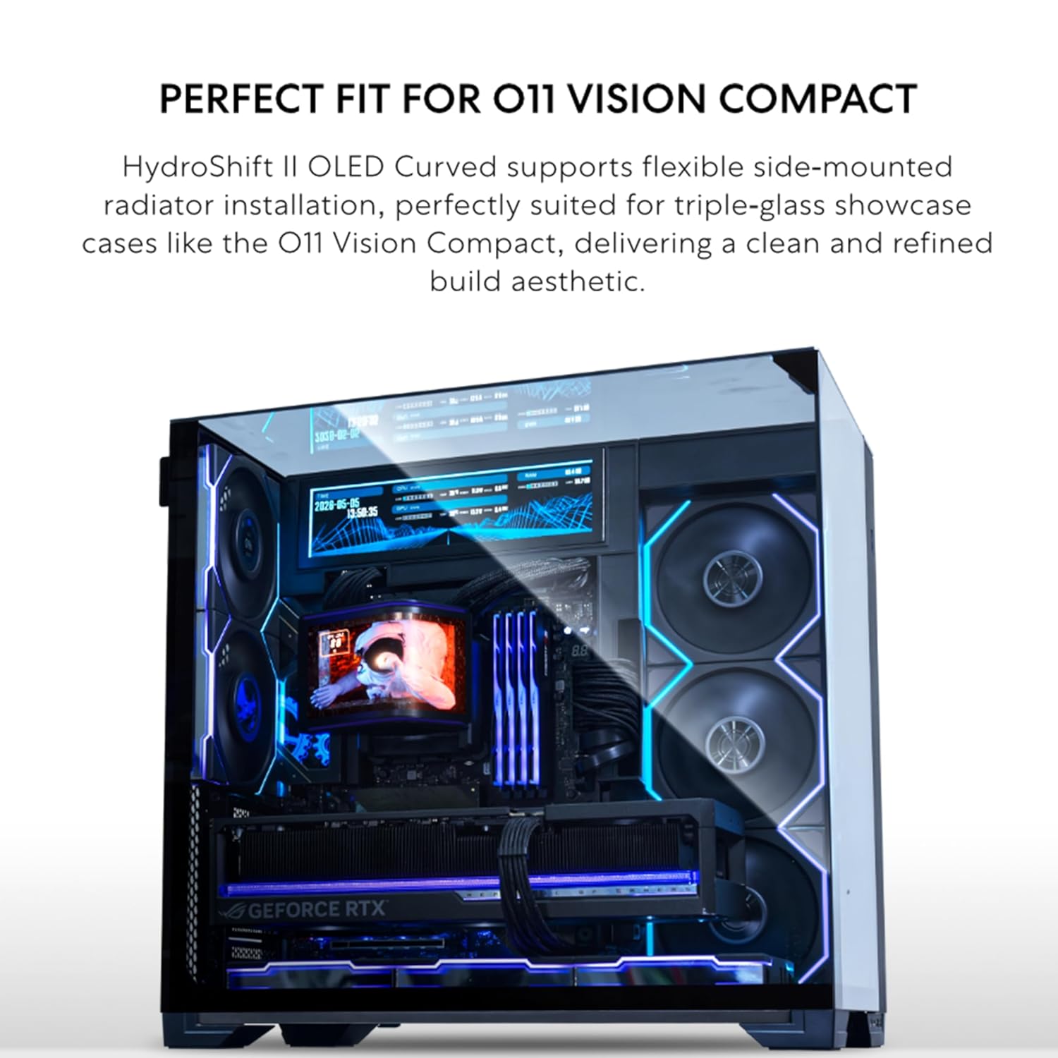 Lian Li Hydroshift II OLED Curved 360 Liquid CPU Cooler - Flexible Slide-Tube Clamp Coolant Pathway - Adjustable 6.67" 2K Screen - 3D Animation Effects - LGA 1851/1700, AMD AM5/4 - Black (HS2OLDC36NB)