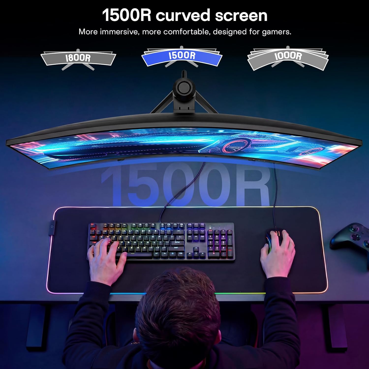 KOORUI 34 inch Ultrawide Curved Gaming Monitor 240Hz, PIP/PBP, 3440x1440P, 21:9 Display, 1500R Curvature. 1ms, Adaptive Sync, DP, HDMI, Vesa amoun,Support PS5,Computer Monitor G3441XC