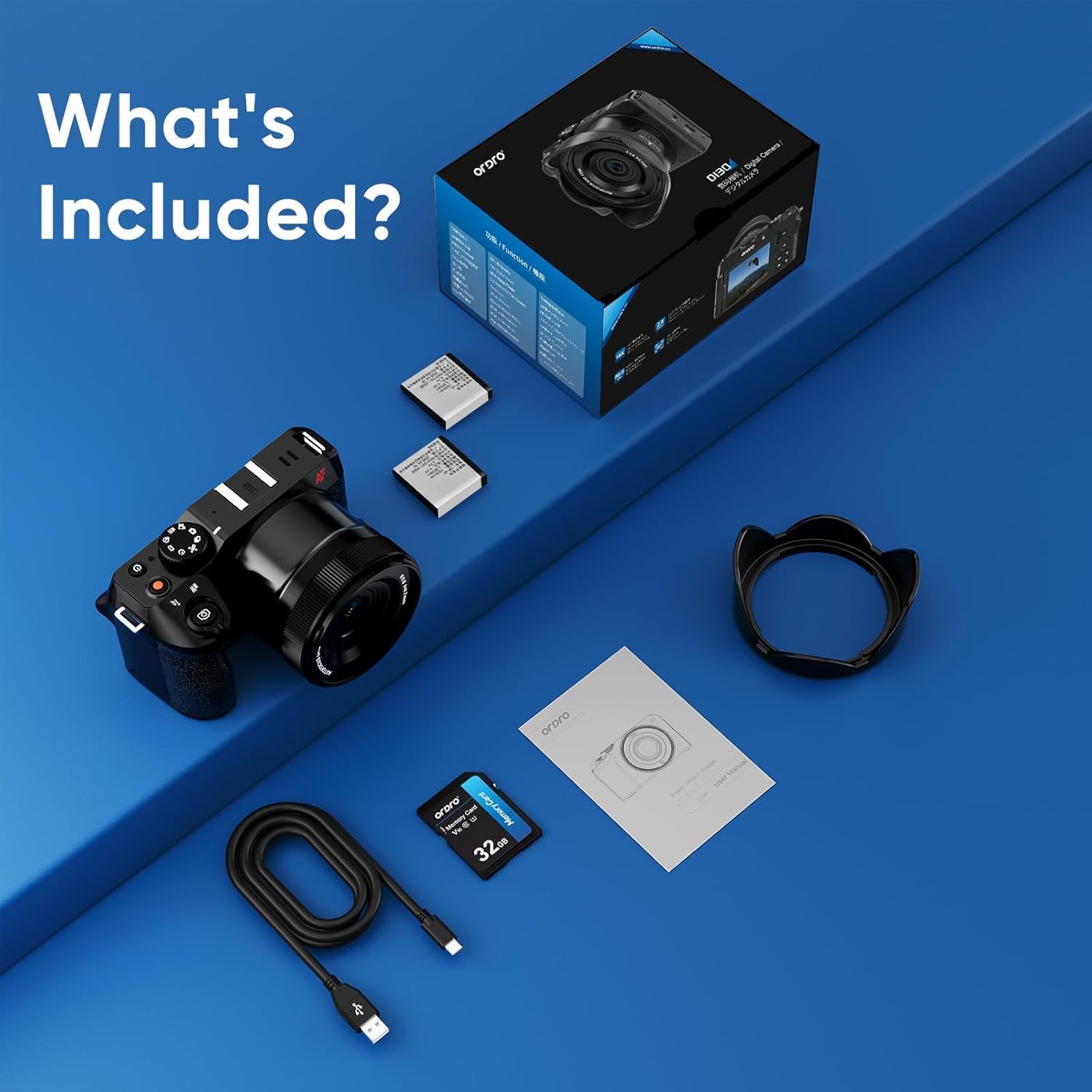 ORDRO Digital Cameras for Photography 5K-80MP Auto Focus Video Cameras for YouTube, 18X Zoom Camera with 180° Flip Screen, 2 Batteries, Lens Hood & 32GB Memory Card