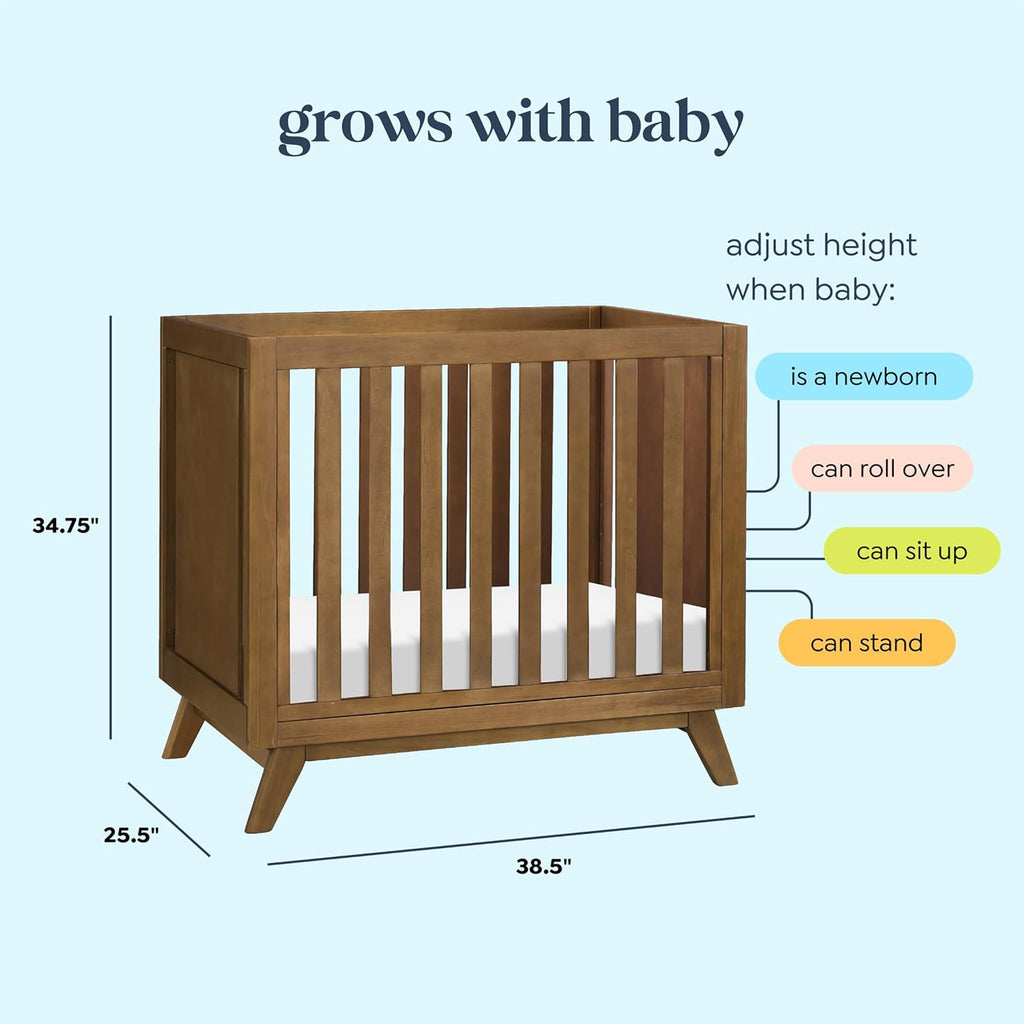 Davinci Otto 3-in-1 Convertible Mini Crib with 4" Mattress in Walnut, Greenguard Gold Certified