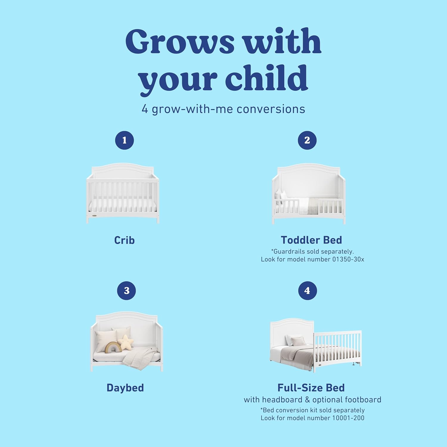 Graco Paris 4-in-1 Convertible Crib – GREENGUARD Gold Certified, Converts to Toddler Bed and Daybed, Fits Standard Full-Size Crib Mattress, Adjustable Mattress Support Base (White)