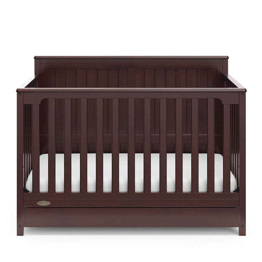 Graco Hadley 5-in-1 Convertible Crib with Drawer – GREENGUARD Gold Certified, Fits Standard Crib Mattress, Converts to Toddler Bed, Daybed and Full Bed, 4 Adjustable Mattress Heights (Espresso)