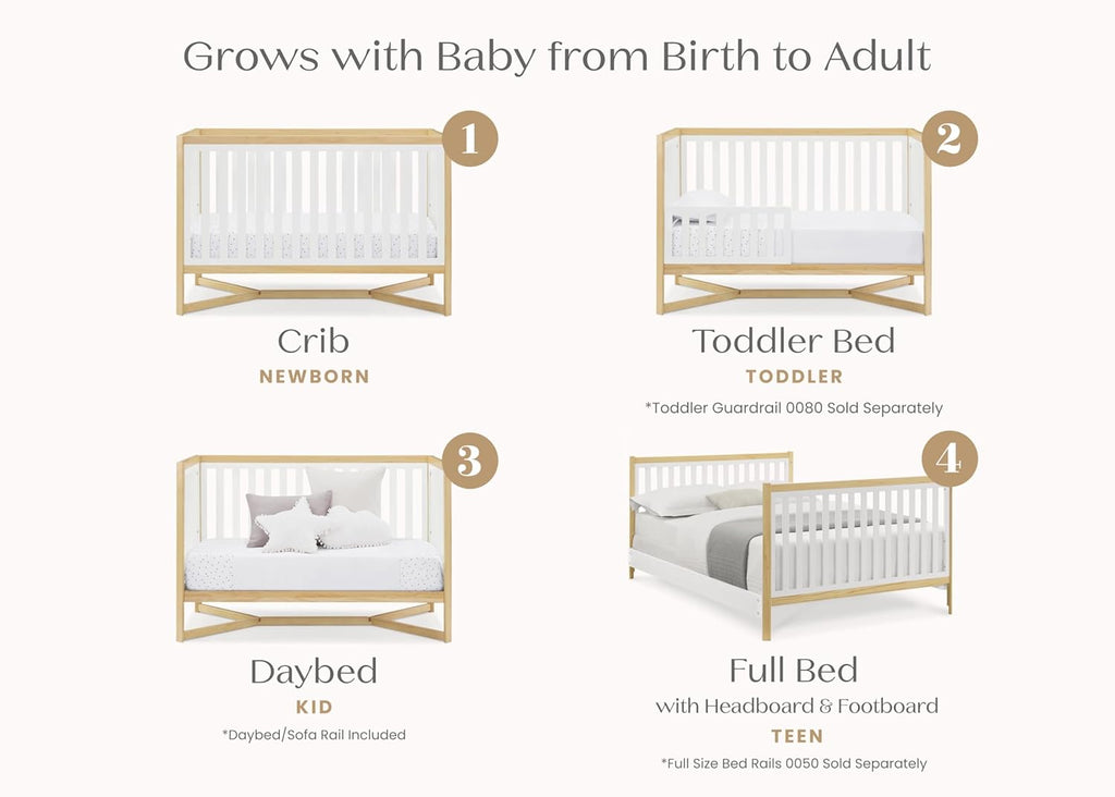 Delta Children Tribeca 4-in-1 Baby Convertible Crib, Bianca White/Natural