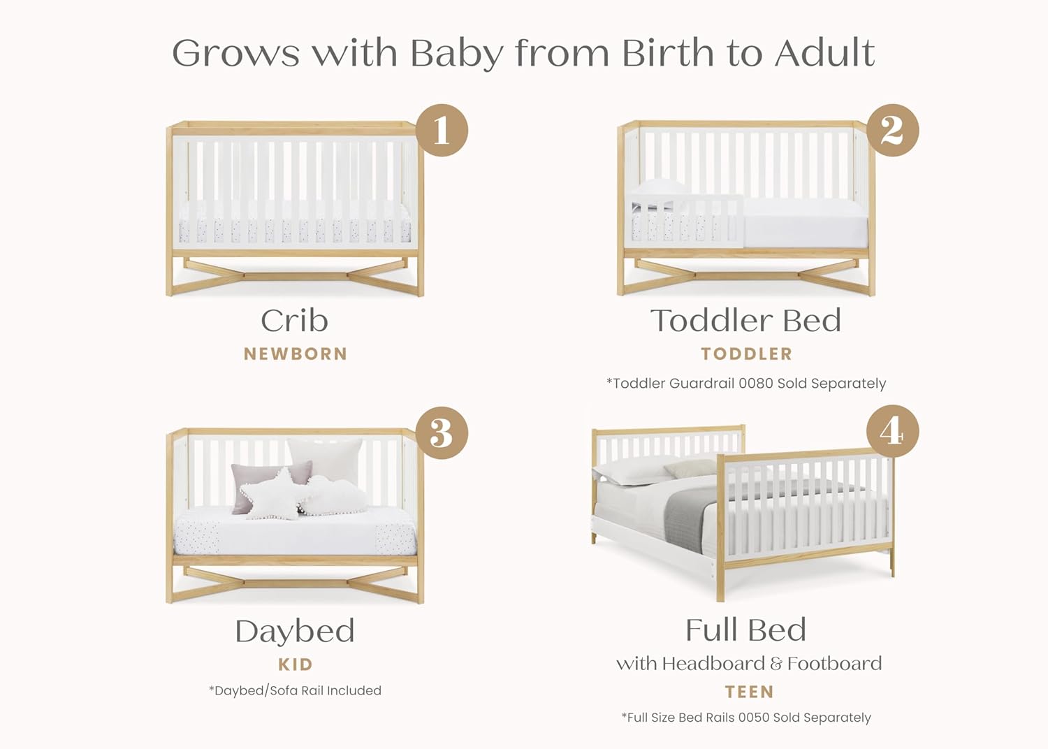 Delta Children Tribeca 4-in-1 Baby Convertible Crib, Bianca White/Natural
