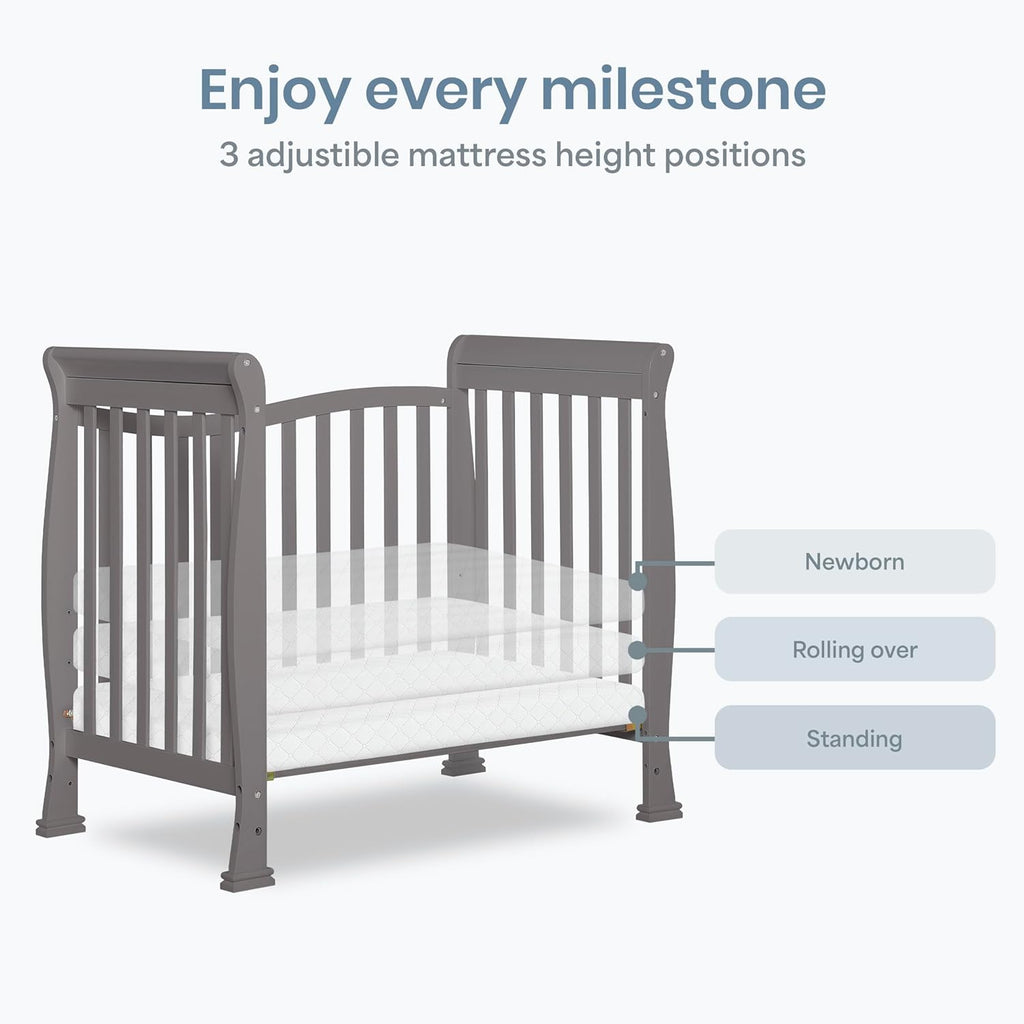Dream On Me Violet 4-in-1 Convertible Mini Crib in Steel Grey, Greenguard Gold Certified, JPMA Certified, 3 Position Mattress Height Settings, Non-Toxic Finish