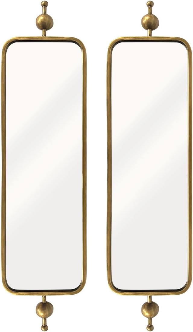 Gold Thin Mirror for Skinny Entryway Living Room badroom,Full Lenth Long Retangle Mirror with Round Corner 9" X 36"-2pack