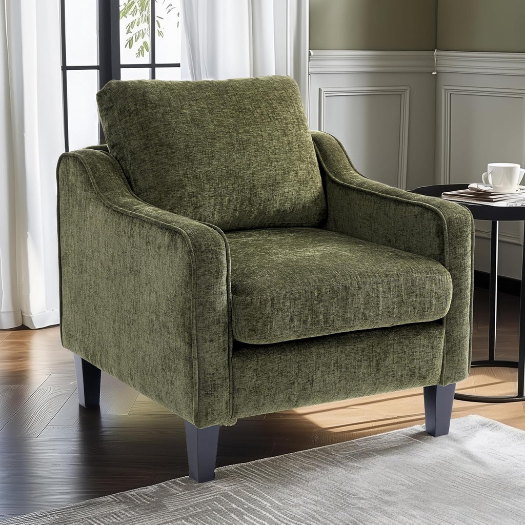 FLEXISPOT AC2 Accent Chairs Set of 2, Mid Century Modern Chenille Upholstered Armchairs with Padded Back, Comfy Reading Chairs for Living Room, Bedroom, Office & Small Spaces, Green