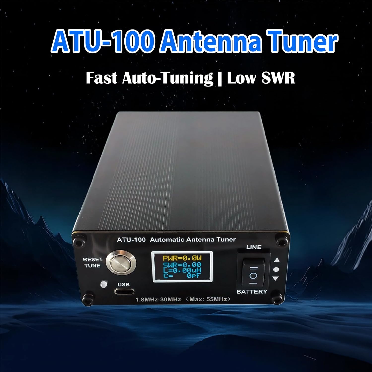 V3.2 ATU-100 EXT Automatic Antenna Tuner for Ham Radio – 1.8-55MHz, Low SWR Tuner, Compact Design, Works with Amateur Radio Equipment, Ideal for POTA/SOTA/DX with 5000mAh Battery