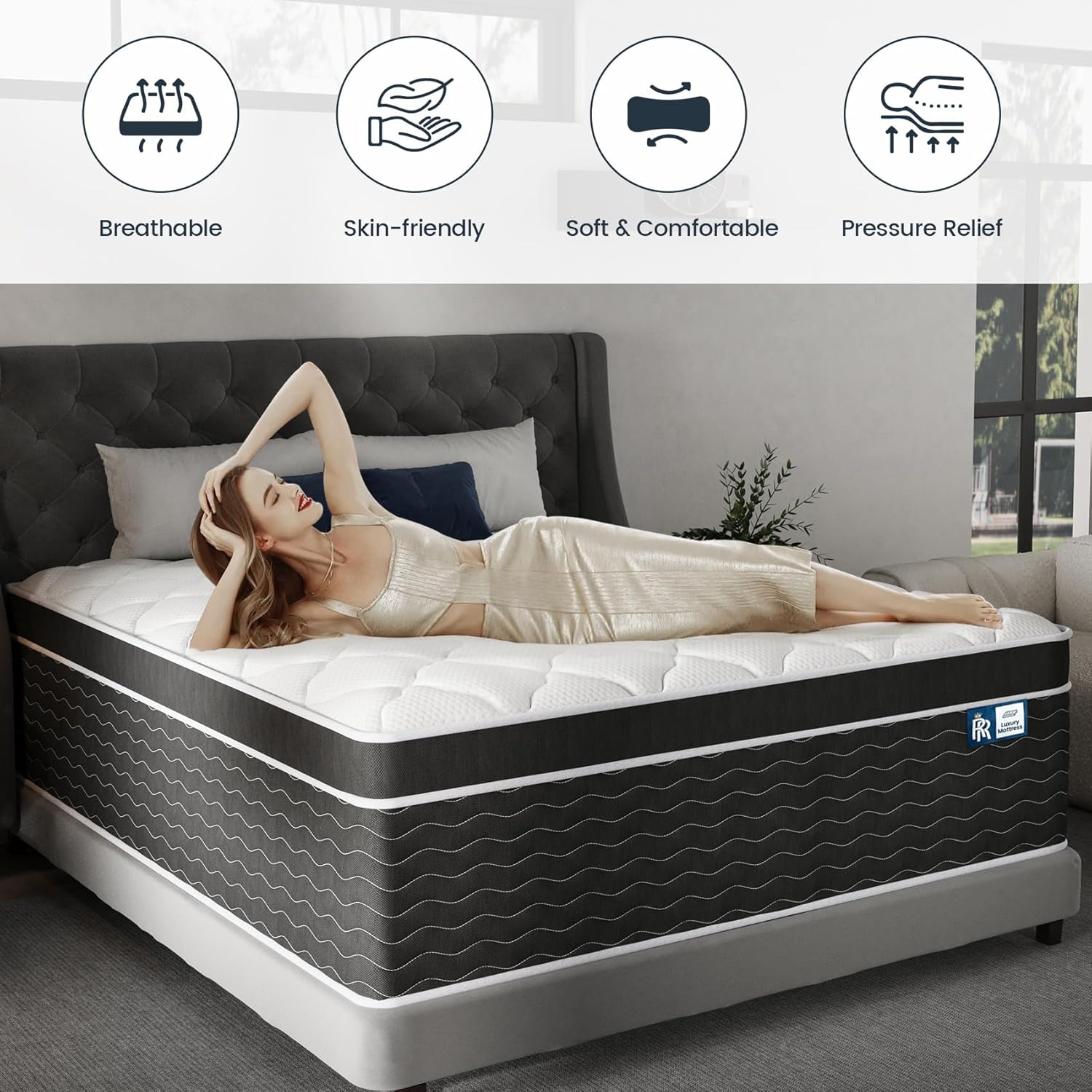 Ruoysun Luxury California King Mattress 12 In, Firm Cal King Mattress in a Box, 7-Zones& Edge Support, Cooling Gel Memory Foam& Pocketed Spring, Pressure Back Pain Relief, Hotel-Level, 100-Night Trial