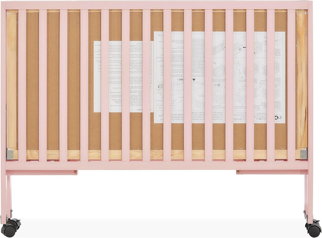 Dream On Me Quinn Full-Size Portable Baby Crib in Blush Pink, GreenGuard Gold & JPMA, Patented Quick Fold System, Adjustable Mattress Support, Smooth Wheels, Compact Design, Safe Sleep Assurance