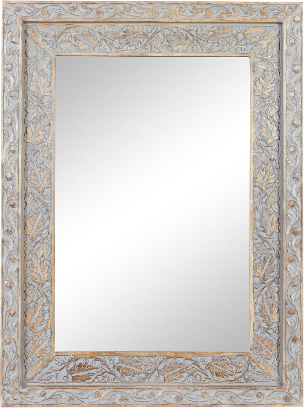 Deco 79 Wood Floral Handmade Room Wall Mirror Intricately Carved Entryway Mirror, Wall Mounted Mirror 36" x 3" x 48", Gray