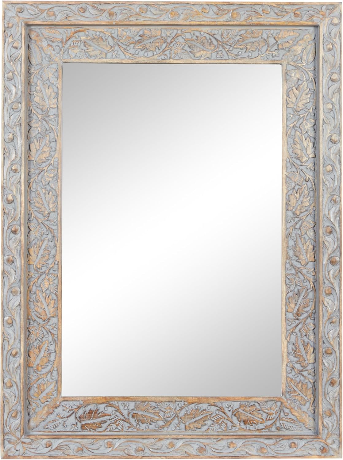 Deco 79 Wood Floral Handmade Room Wall Mirror Intricately Carved Entryway Mirror, Wall Mounted Mirror 36" x 3" x 48", Gray