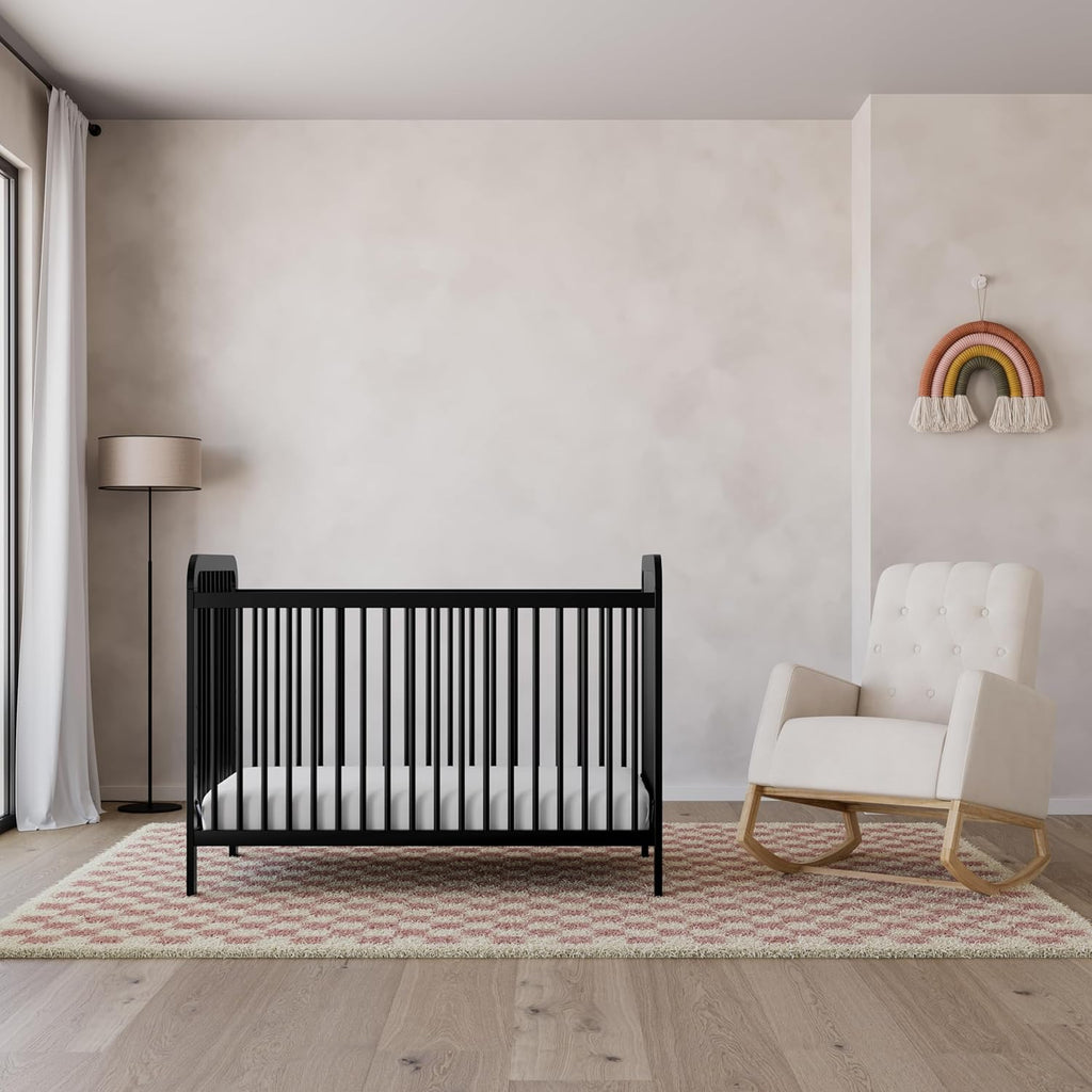 Storkcraft Pasadena 3-in-1 Convertible Crib – GREENGUARD Gold Certified, 100% Solid Wood, Fits Standard Crib Mattress, Converts to Toddler Bed and Daybed, 4 Mattress Heights (Black)