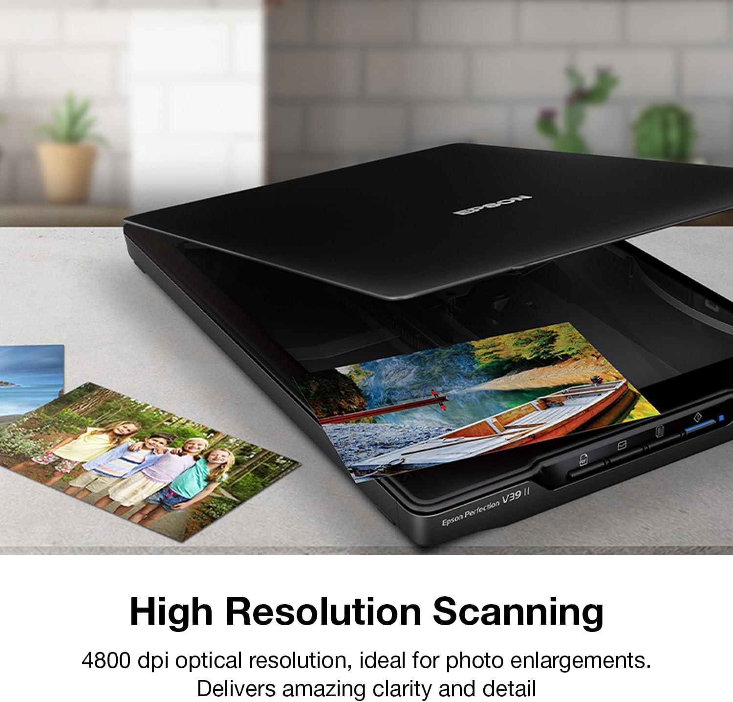 Epson - Perfection V39 II - Color Photo, Tax Receipt & Document Flatbed Scanner - 4800 dpi Optical Resolution - High-Rise, Removable Lid - Scan to Cloud - USB Power - Image Scanning - Black