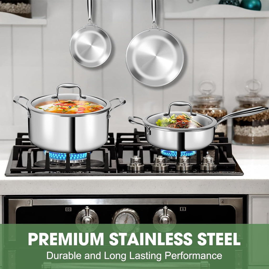 3 Ply Stainless Steel 11-Piece Cookware Set with Lids, Pots and Pans Kitchen Set, Non-Toxic, Induction, Oven, Dishwasher Safe, Professional Chef Quality