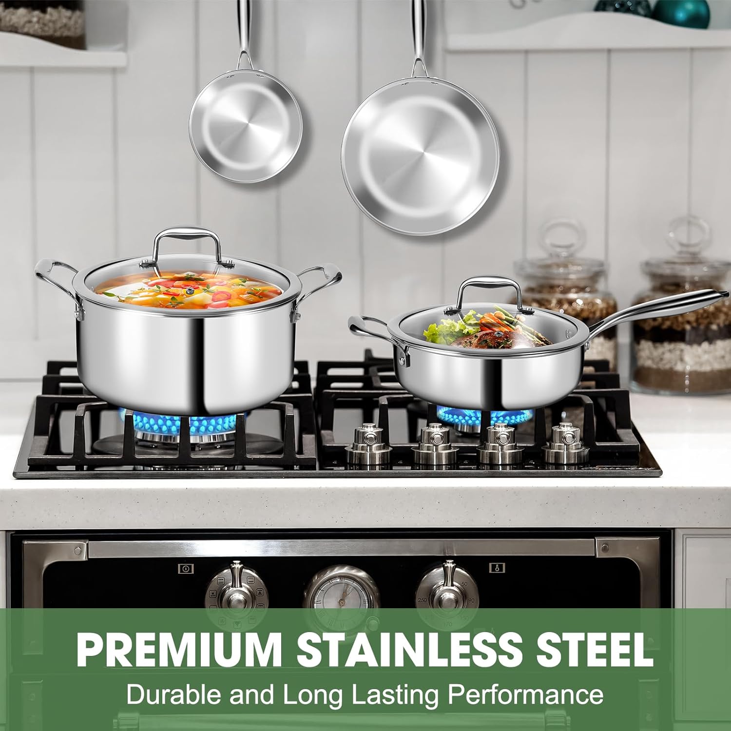 3 Ply Stainless Steel 11-Piece Cookware Set with Lids, Pots and Pans Kitchen Set, Non-Toxic, Induction, Oven, Dishwasher Safe, Professional Chef Quality