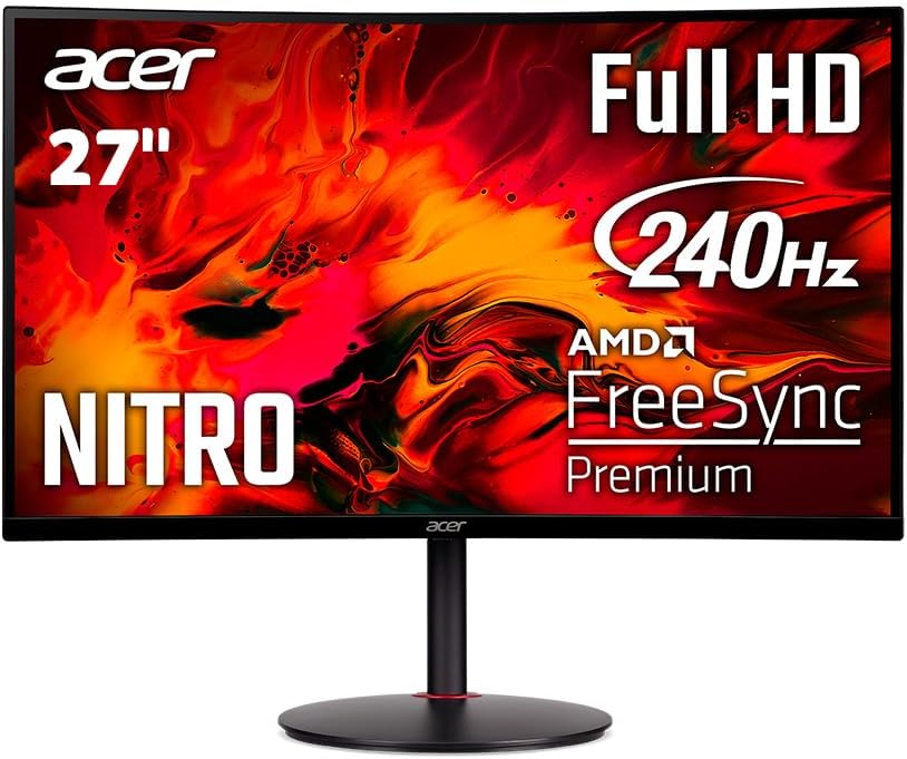 acer Nitro 27" 1500R Curved Full HD PC Gaming Monitor | AMD FreeSync Premium | 240Hz | 1ms VRB | Speakers | HDR10 | ErgoStand | VESA Mounting Compliant | 1 x DP 1.4 & 2 x HDMI 2.0 | XZ270 X2bmiiphx