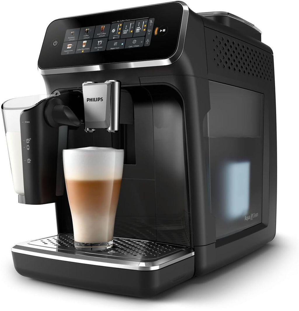 PHILIPS Kaffeevollautomat EP3341/50 3300 Series, 6 Getränke (heiß oder eisgekühlt), LatteGo-Milchsystem, SilentBrew Technologie Klavierlack-Schwarz