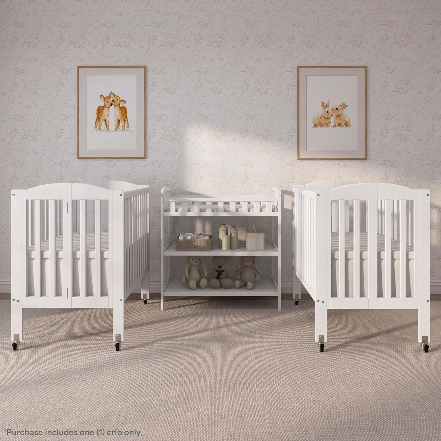 Dream On Me 2-in-1 Portable Mini Crib, Non-Full Size Baby Crib for Small Spaces, 2 Mattress Heights, Compact Travel Design, Includes Mattress, GREENGUARD Gold & BSA Certified, White